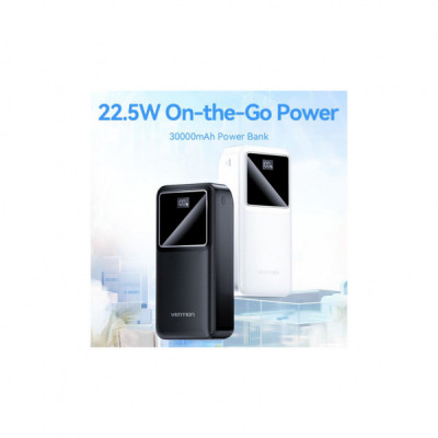 Батарея універсальна Vention 30000mAh 22.5W 3A, PD, QC/3.0, LED Display, Black (FHMB0)
