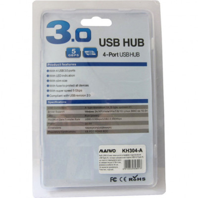 Концентратор Maiwo USB Type-A to 4х USB3.0 30cm (KH304-A)